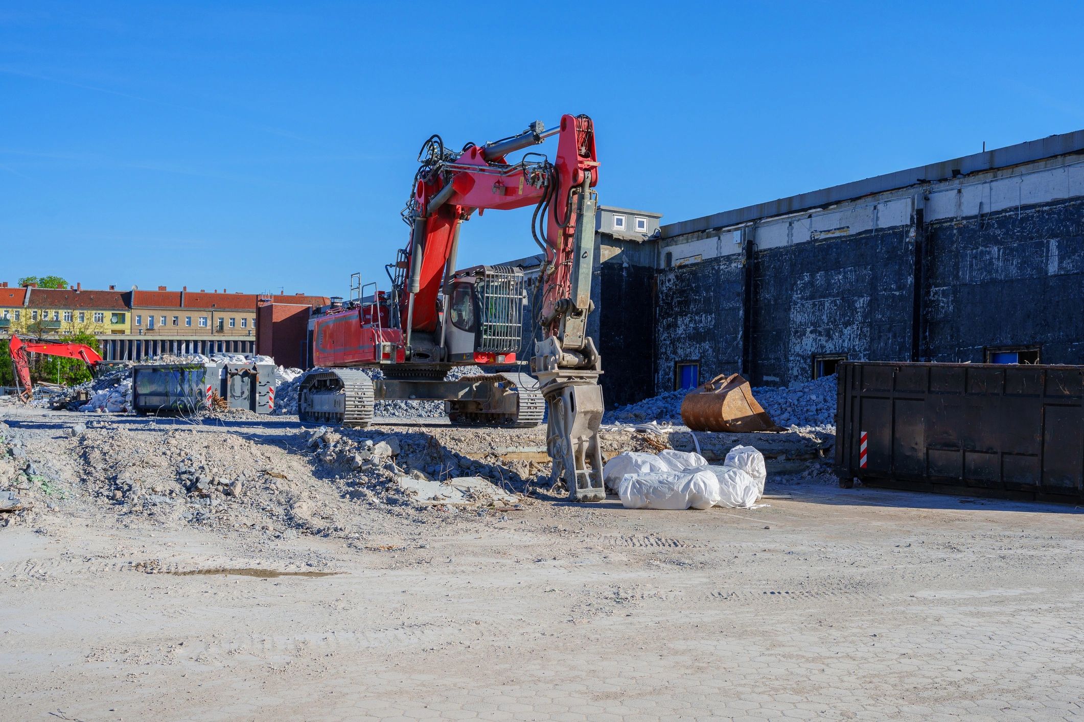 Construction dumpster at a job site